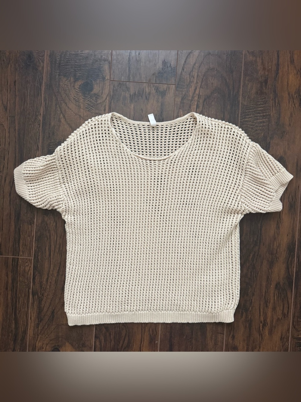 Wishlist Medium Beige Open Knit Short Sleeve Top